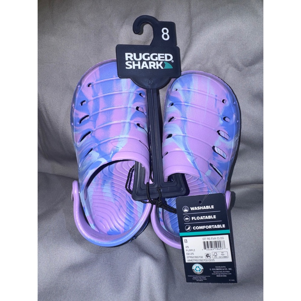 Rugged Shark Kids EVA Clog Purple Blue Marble Swirl Water Shoe Size 8